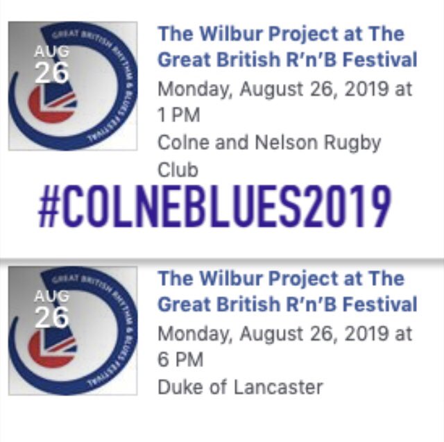 wilbur_project's tweet photo. Very honoured to be playing @ColneBlues this year 2 shows on Monday 26/8 
1, Colne and Nelson Rugby Club 1pm
2, Duke Of Lancaster 6pm
We hope we can help you squeeze a bit more enjoyment out of a fantastic weekend #thewilburproject #colneblues2019 #rutlandrhythmandblues #livernb https://t.co/sPrfjhH60q
