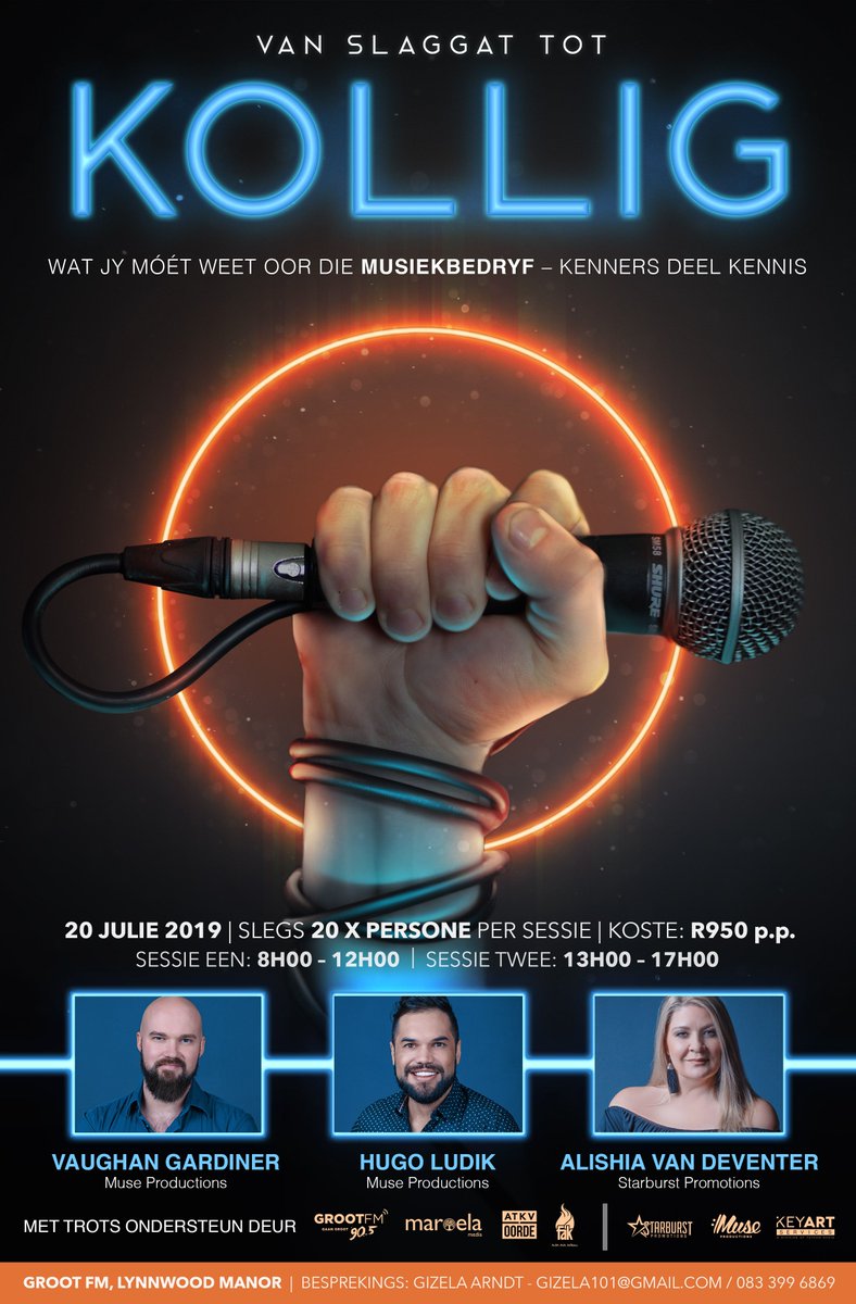 #VanSlaggatTotKollig !
Skakel 11AM in op <a href="/GrootFM/">GROOTfm 90.5</a> wanneer daar met <a href="/VaughanGardiner/">Vaughan Gardiner</a> &amp; <a href="/AlishiavanDev/">Alishia</a> gesels word oor hierdie werkswinkel wat binnekort aangebied word!
Op radio, aanlyn of DSTV 820!
<a href="/AfrikaansM/">Afrikaanse Musieknuus</a> <a href="/PieterCloete/">Pieter Cloete</a>