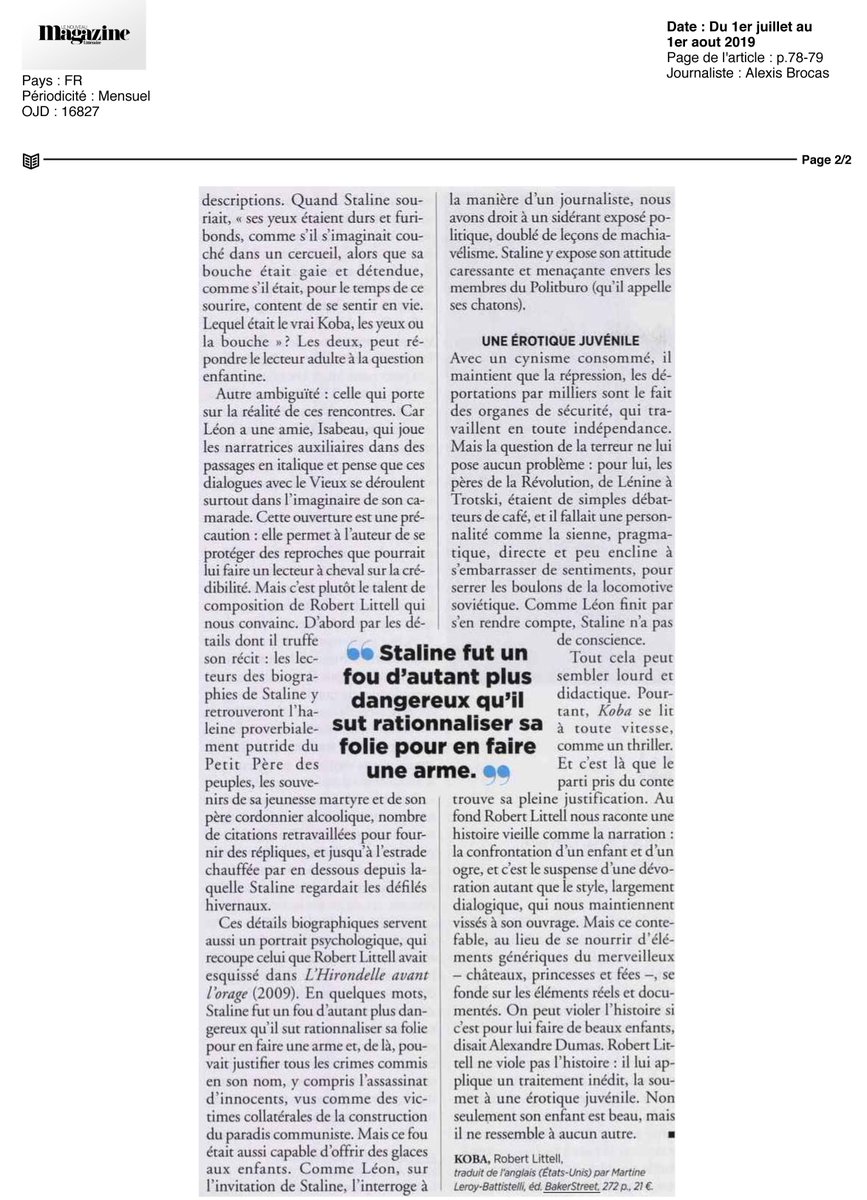 EditBakerStreet's tweet photo. {LA PRESSE EN PARLE}
Alexis Brocas a aimé Koba, dans @Le_NML ! 
"#RobertLittell ne viole pas l’histoire : il lui applique un traitement inédit, la soumet à une érotique juvénile. Non seulement son enfant est beau, mais
il ne ressemble à aucun autre."
#conte #lecture @pollen_pl2d https://t.co/X2uokM2vg5