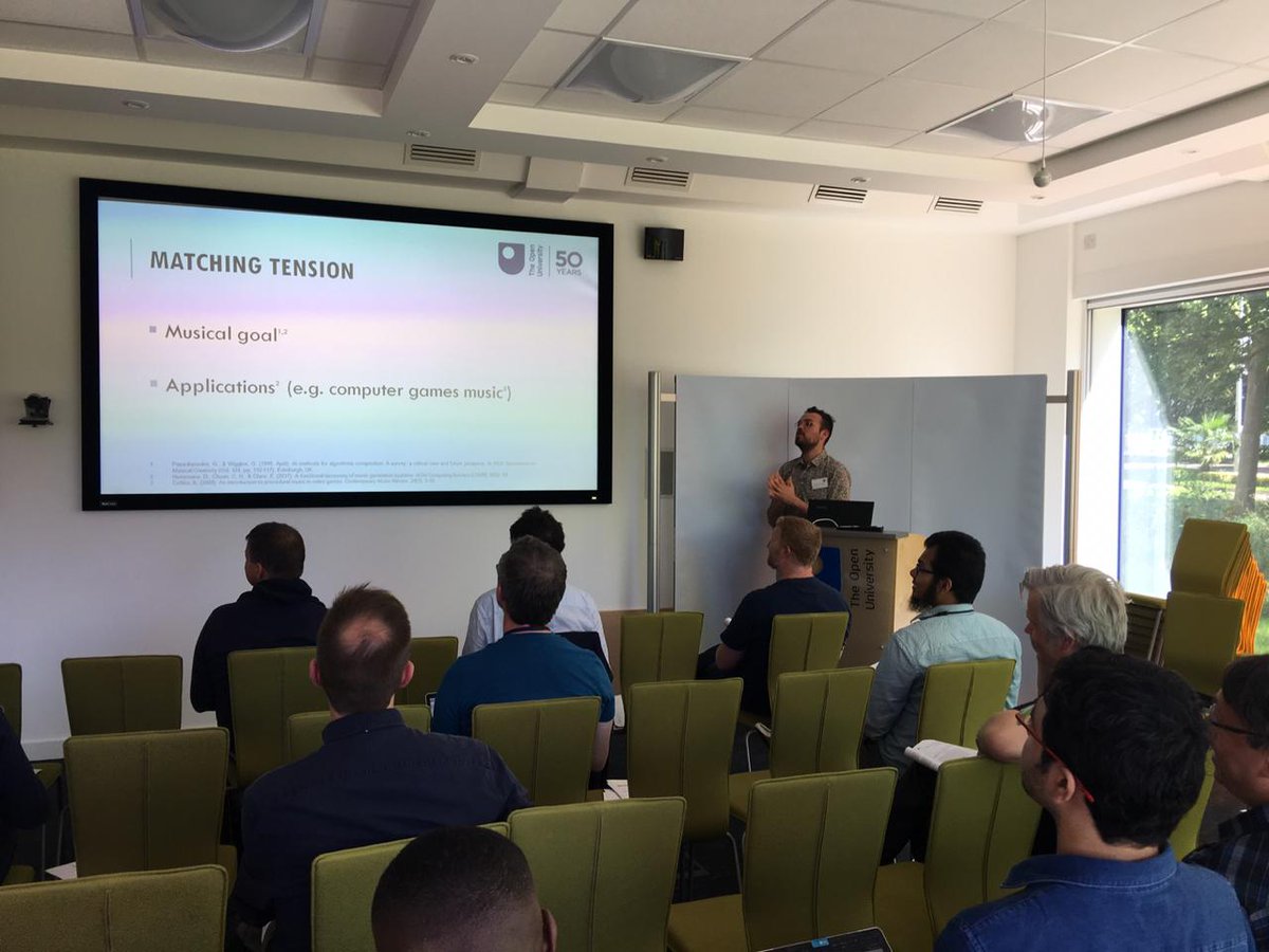 OU_CRC_PhD's tweet photo. Next Speaker is Germรกn Ruiz Marcos and the topic name is "Some considerations upon the generation of melodies matching tension" #Music #MarkovModels #PhD #GeneratingMusic #MusicComputing https://t.co/k8zuVtU7Ib