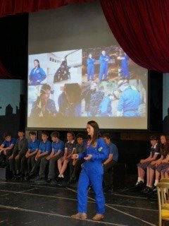 OPS_OratoryPrep's tweet photo. A real astronout, Kerry, a pilot with the RAF, who featured in BBC2's - Astronouts - Do you have what it takes?:   https://t.co/KPSNKM2RsU surprise guest at Year 7's assembly. She gave an inspirational talk to never give up and to follow your dreams. https://t.co/EgCuno25TP