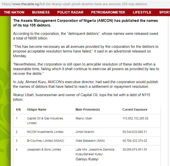 AMCON is being owed over N5 trillion and people owing these amount are less than 1000. Police can& #39;t touch them because they are lawmakers like Ben Bruce of 8th NASS.What did they use the money for? You will need to read up but get ready to be upset as you read...