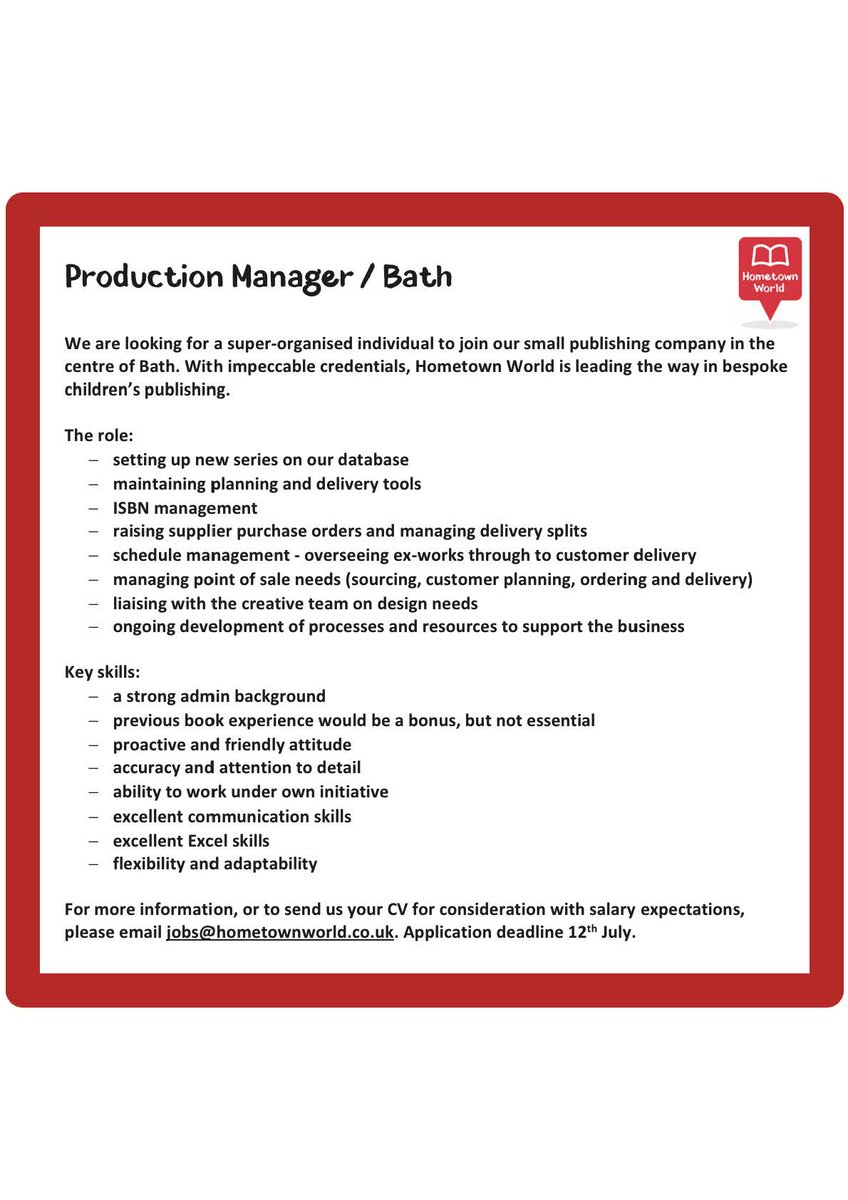 HometownWorld's tweet photo. WE'RE HIRING! 
We're on the lookout for a Production Manager to join our team. 
Interested? Email jobs@hometownworld.co.uk for more info.
#hiring #JobOpening #productionmanager https://t.co/jO1ozSY6py