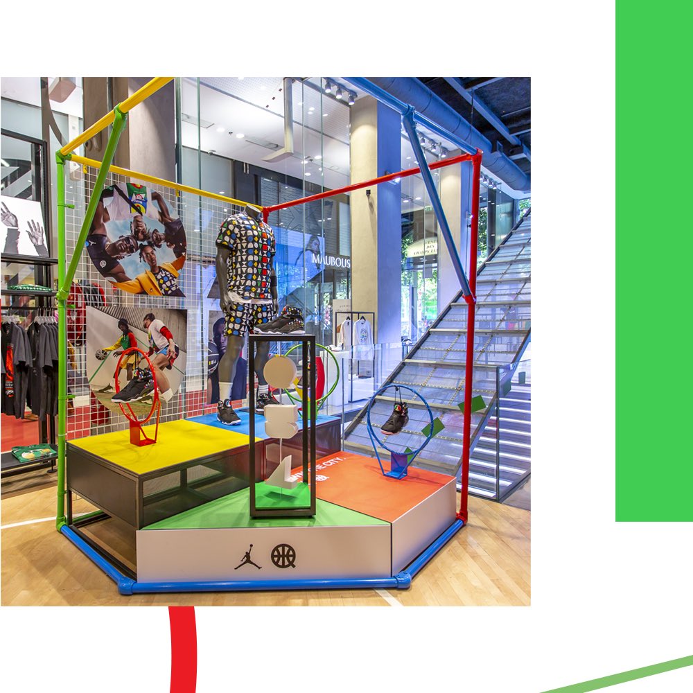 OfficeTwelve's tweet photo. On the 15th anniversary of the legendary tournament &amp; taking inspiration from its west African roots, we designed key HoH Paris locations to elevate the @quai54wsc footwear &amp; apparel collection with @Jumpman23 #quai54 #jumpman #ownthegame #ownthecity https://t.co/AuBNhXf7gM