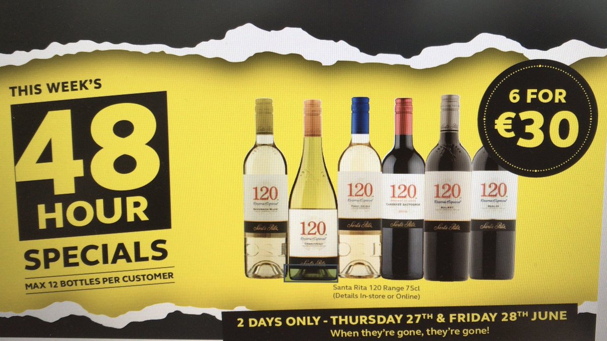 Have you seen our latest amazing 48hr special? 6 bottles of Santa Rita 120 for ONLY €30 😳😳 Hurry, only while stocks last