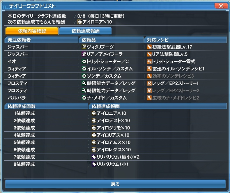 PSO2_craft's tweet image. 6/27（木）
本日のデイリークラフト:8件
報酬:アイロ系素材6種、リリパリウム2種

時限能力インストール
付きやすいメイン効果：フリーズ無効化

#PSO2   #PSO2デイリークラフト #時限能力インストール