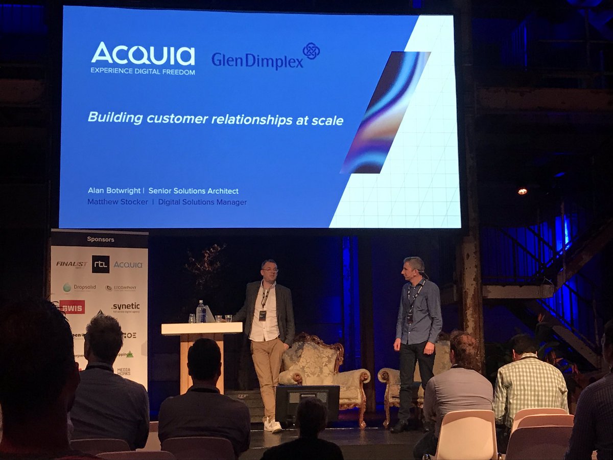Great to see <a href="/acquia/">Acquia</a>’s Alan Botwright up on stage with our customer Glen Dimplex talking about building customer relationships at scale. #drupaljamxl
