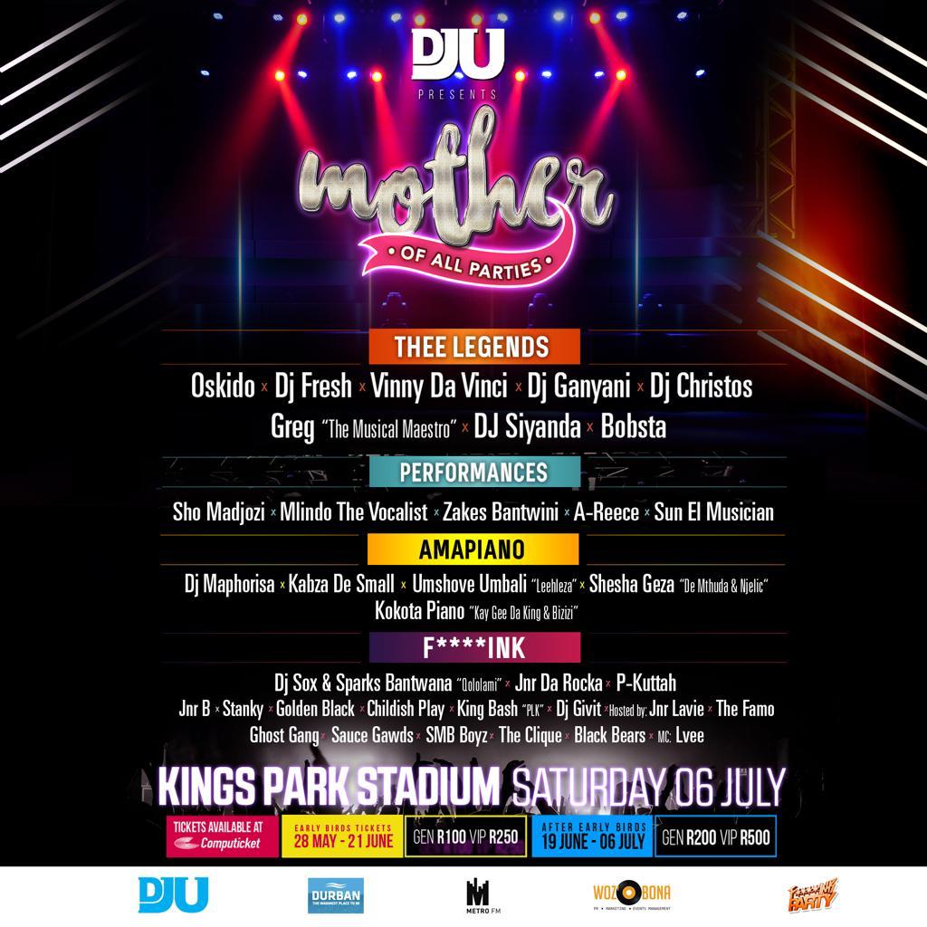 ConsciousBorn's tweet photo. F*** Ink Party stage will be at the #DJUMotherOfAllParties on the 6th of July at Kings Park Stadium outer field.
DURBAN JULY AFTER PARTY!!!
Tickets available @Computicket
@Junior_Lavie
@Thank_you_Africa
@Oskidoibelieve
@PaulMdiniso
#F_InkParty https://t.co/8D288SpOhG https://t.co/MASwlGUgG6