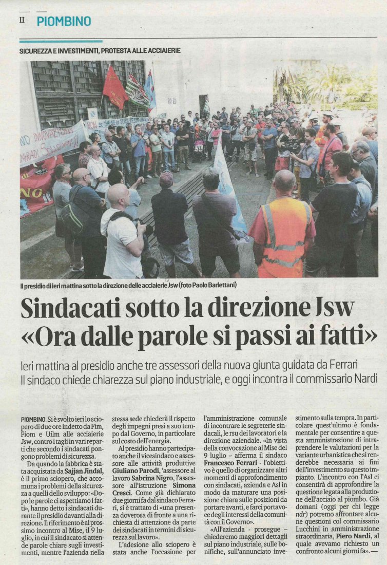 Ieri sciopero JSW. L'amministrazione comunale incontra sindacati e direzione aziendale comune.piombino.li.it/archivio15_not…