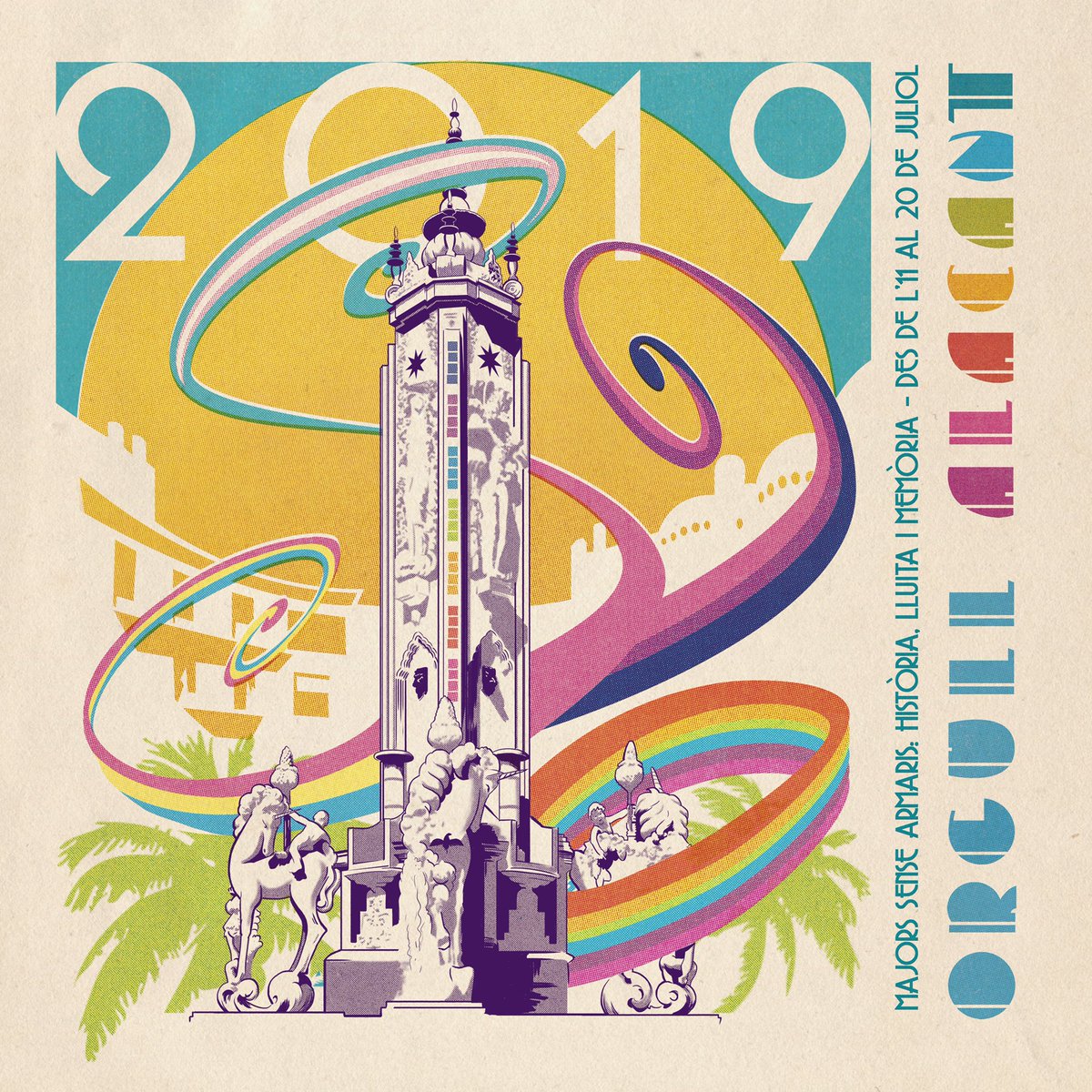 ORGULLOALACANT's tweet image. Ya está aquí el momento más esperado del año!!! Un año más tenemos el enorme honor de presentaros el cartel del #OrgullAlacant hecho por @fefeto1979 🏳️‍🌈🏳️‍🌈🏳️‍🌈 para Diversitat. 

Para el Orgullo ciudadano, social y crítico más importante del Mediterráneo.