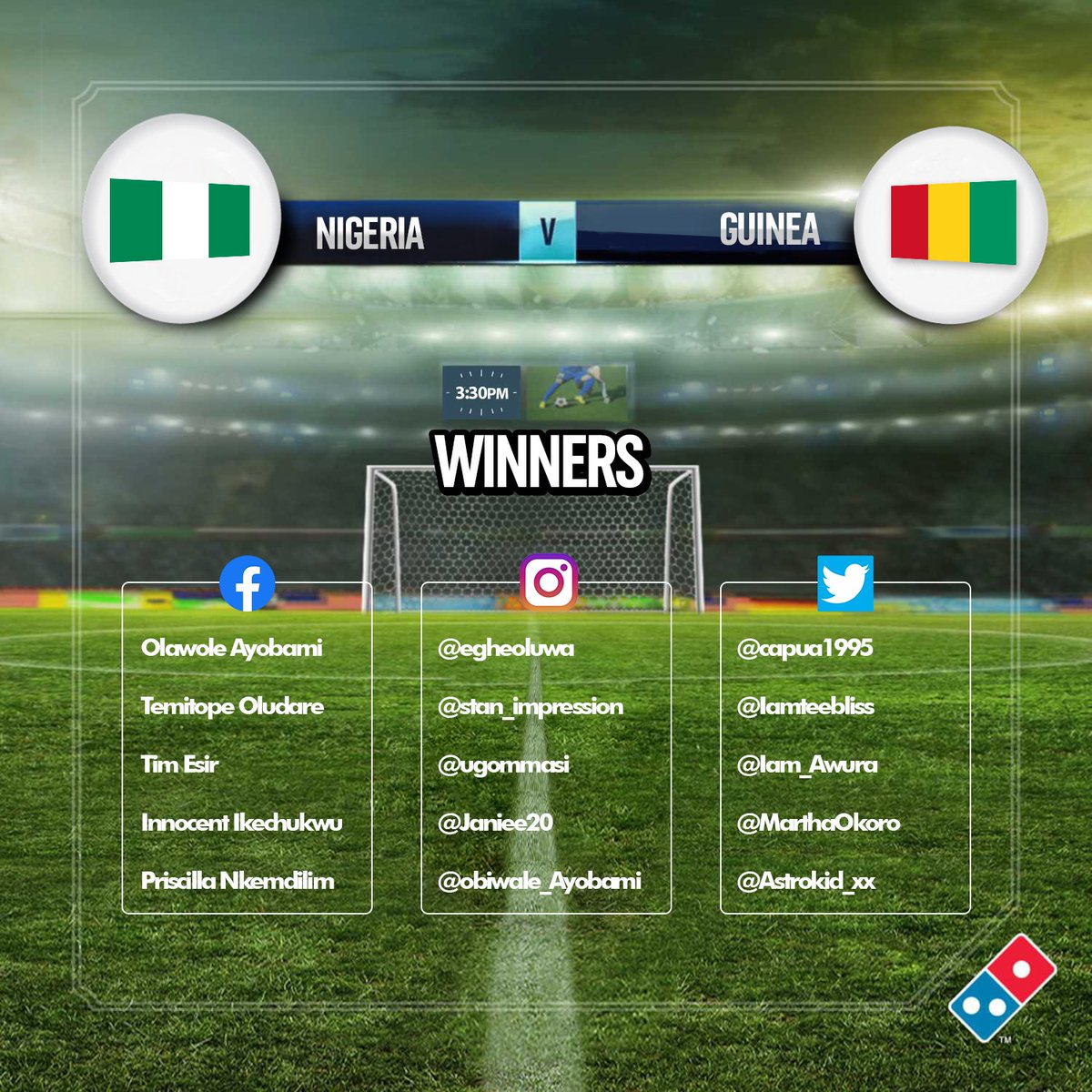 dominosng's tweet photo. Congrats to our winners from the Nigeria vs Guinea !!#Dominospredict contest. Please send us a DM to claim your prize. https://t.co/E9BaMFqWhP