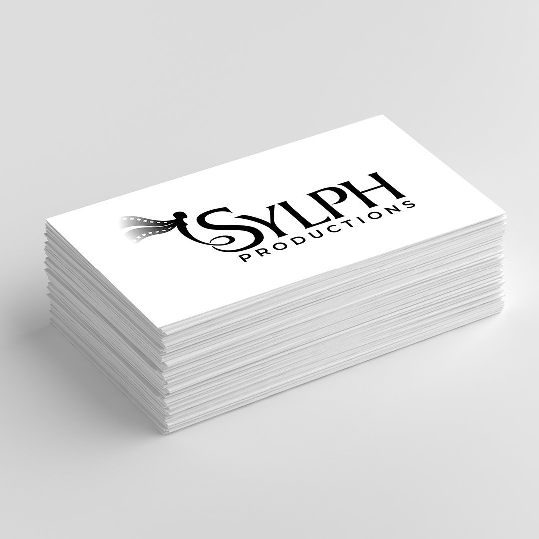 The  black and white simplicity and elegance of the Sylph Productions logo that we designed recently really lends itself to pure white business  card stock. #EdinburghLogoDesign #BusinessCardDesign #Branding