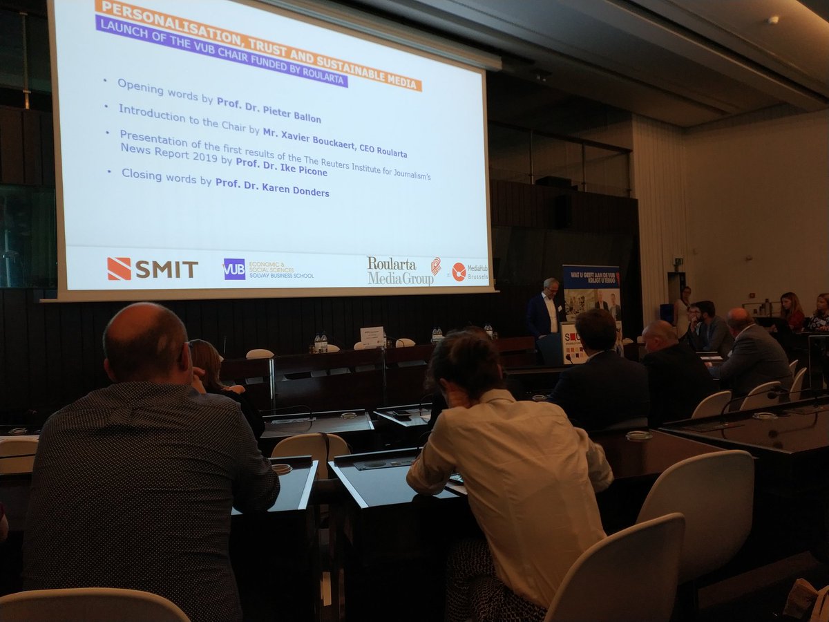 Vandaag op het Brussels Media Hub Congres, de launch van de nieuwe VUB chair omtrent personalisation, trust en sustainable media, funded by <a href="/Roularta/">Roularta Media Group</a>.