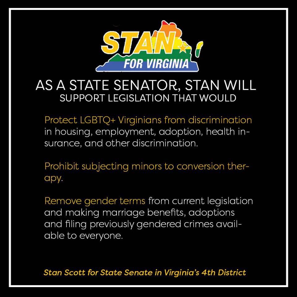 StanforVirginia's tweet photo. As Pride Month comes to a close I would like to share my plan to support LGBTQ+ rights and to secure legal protection for members of the community. The LGBTQ+ community deserve comprehensive equality and opportunity, and I will fight for those rights. #PrideMonth #StanForVirginia https://t.co/n60bOFPcLA