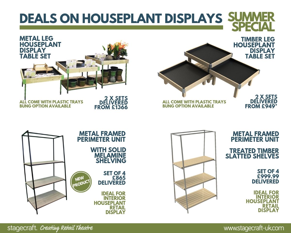 🌞 Big savings on exterior plant display equipment retailers need for a successful and well thought out plant area! 🌱🌻
Summer special - bit.ly/2X5h4Gk
sales@stagecraft-uk.com
01686 629096
stagecraft-uk.com
#plantdisplay #retaildisplay #plants #gardencentreretail