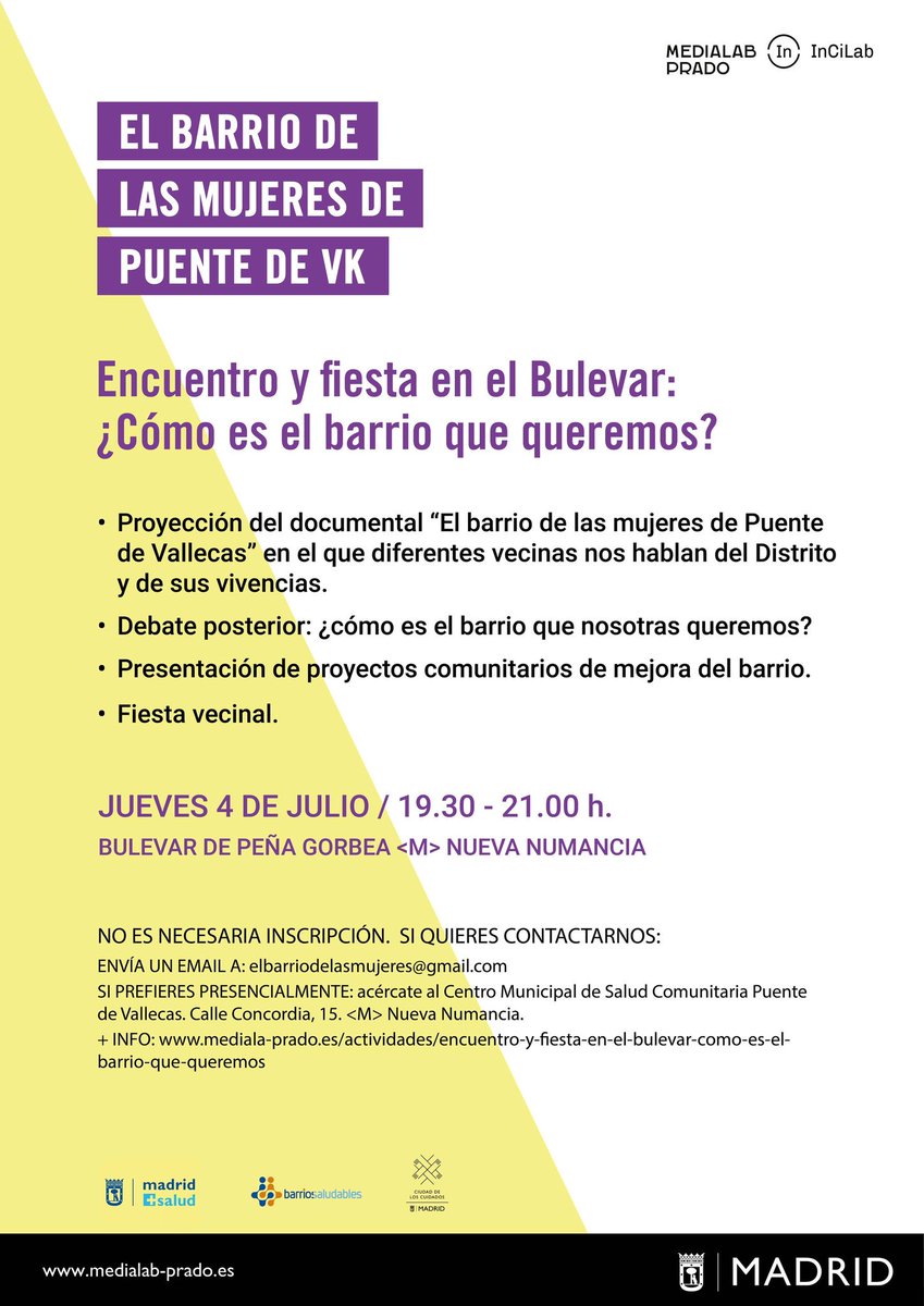 cmaransay's tweet photo. Han pasado varios meses desde que comenzamos el proyecto "El barrio de las mujeres de Puente de VK" y nos merecemos celebrar una fiesta 🎉 El 4 de julio queremos compartir lo que hemos vivido y despedirnos hasta septiembre #elbarriodelasmujeres @MedialabPrado https://t.co/pt5pGW7J10