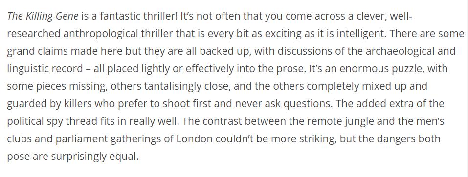 EdDavey1's tweet image. First judgement on #TheKillingGene is in from @Wetdarkandwild, a widely respected reviewer on the Sunday Express... and I'm delighted to say it's an absolute belter! forwinternights.wordpress.com/2019/06/27/the… @Duckbooks #amwriting #amreading #thrillers