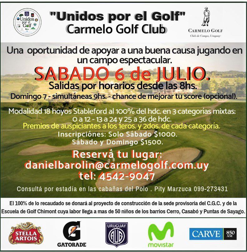 Excelente oportunidad para disfrutar de un gran campo y colaborar con el Club de Golf del Cerro y la Escuela  ChiMont .
