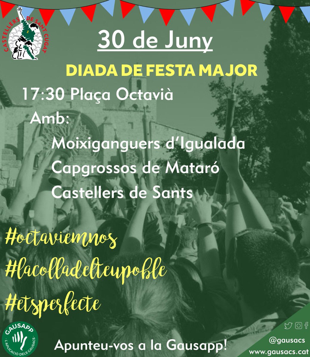 gausacs's tweet photo. Aquest diumenge actuem a la @FMSantCugat juntament amb @capgrossos @moixiganguers i @borinots! Esperem que vingui tot el poble i ens ajudi a fer grans castells!! #octaviemnos #lacolladelteupoble #etsperfecte #FMSantCugat2019 #FMEspaiArrel https://t.co/rlghysfw15