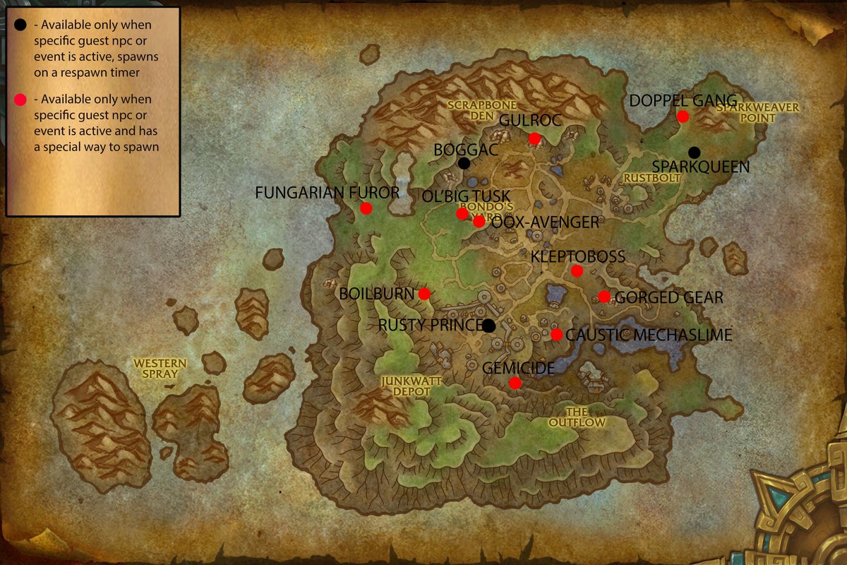 SyilerHere's tweet image. Certain Mechagon Rares are up daily, others have specific requirements to be available. Here are images to help you figure out what rares you have to kill for the day.