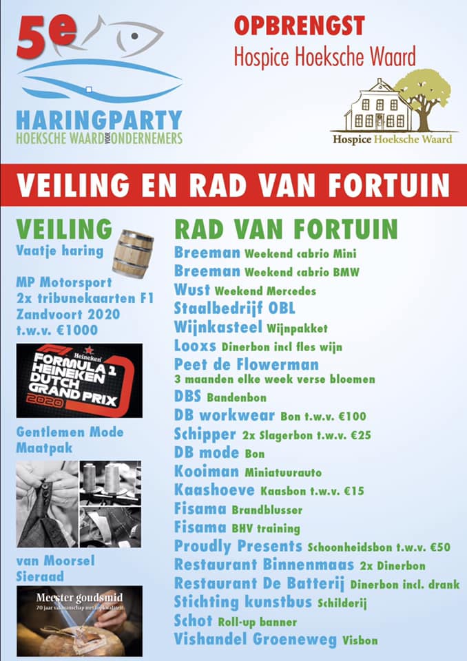 Het wordt een mooie 5e <a href="/Haringparty_HW/">Haringparty HW</a> .... haringparty-hoekschewaard.nl Met een leuke veiling: 2 kaarten formule 1 Zandvoort , maatpak, ring en natuurijk het 1e HW-vaatje haring. Ook leuke prijzen bij de loterij: rad van avontuur.... Zie hier de prijzen.....