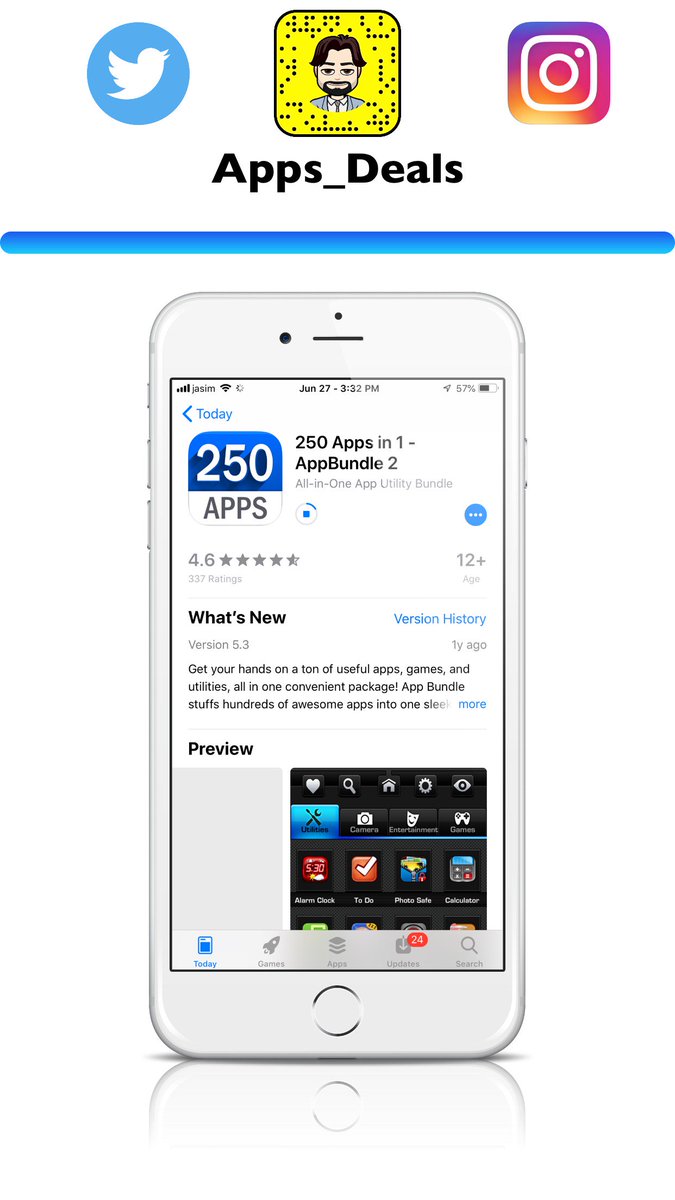 للايفون و الايباد :

تطبيق مميز 🆒 يضم أكثر من ٢٥٠ تطبيق في تطبيق واحد 
250 Apps in 1 - AppBundle 
apps.apple.com/us/app/250-app…