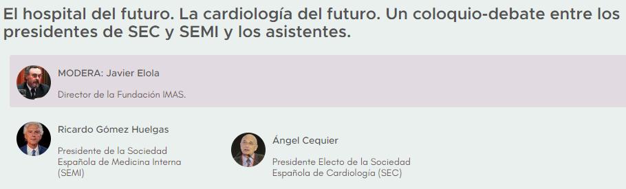 facme_es's tweet photo. El hospital del futuro. La cardiología del futuro. Un coloquio-debate entre los presidentes de @secardiologia y @Sociedad_SEMI y los asistentes. Modera: @FJ_Elola director de la Fundación IMAS #IMASFACME19 https://t.co/wOE6qhSN3F