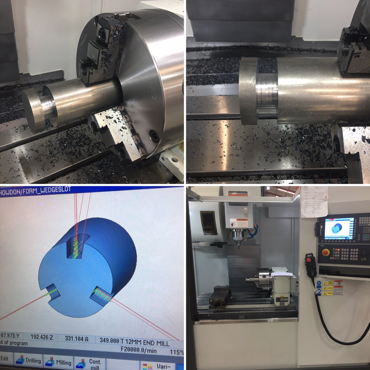 Today’s training @xyzmachinetools on the 1000 LR VMC using the Siemens 828D Shopmill software is focusing on the 4th axis...cutting slots (wedge shaped too) drilling & tapping. 

#GBmfg #ukmfg #MiBHour #vmc #trainingday