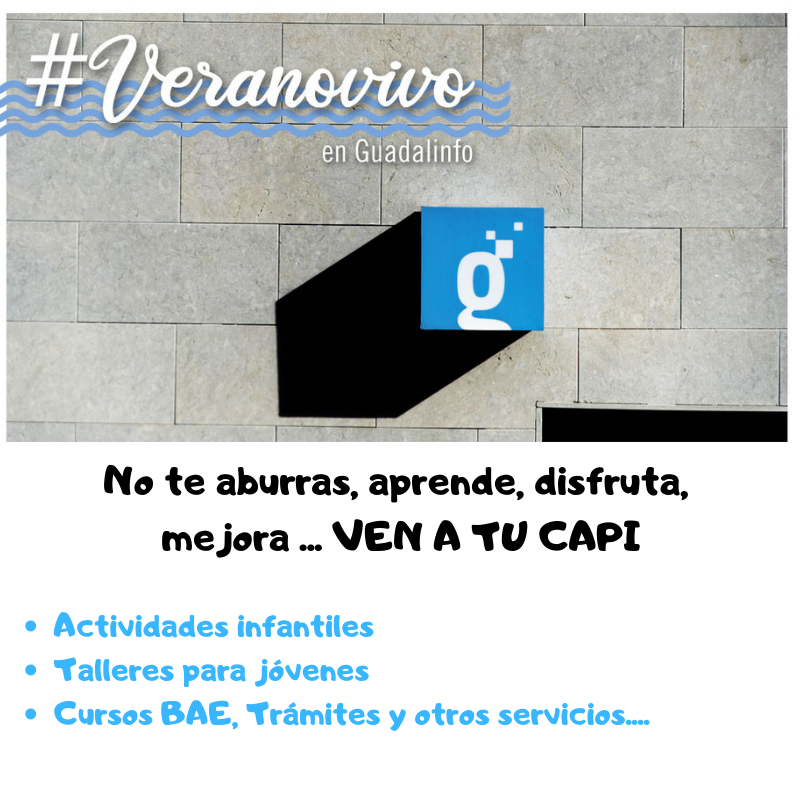 PuntoVuelaPuche's tweet photo. Llega el #veranovivo a nuestro #CapiPuche. Si estás de vacaciones, es el momento de ponerte al día con las #TICs. Aprende, disfruta, mejora... ¡Seguiremos informando! https://t.co/U3bmaudUC2