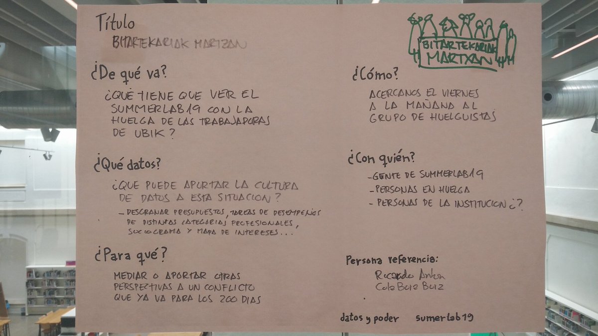 montera34's tweet photo. En instituciones culturales y laboratorios ciudadanos, tres proyectos: uno quiere mapear el sector cultural en Donostia, otro crear una infraestructura digital de barrio y otro aportar cifras al conflicto laboral de la biblioteca de @tabakalera #summerlab19 #datosypoder https://t.co/muGcTV29ZZ