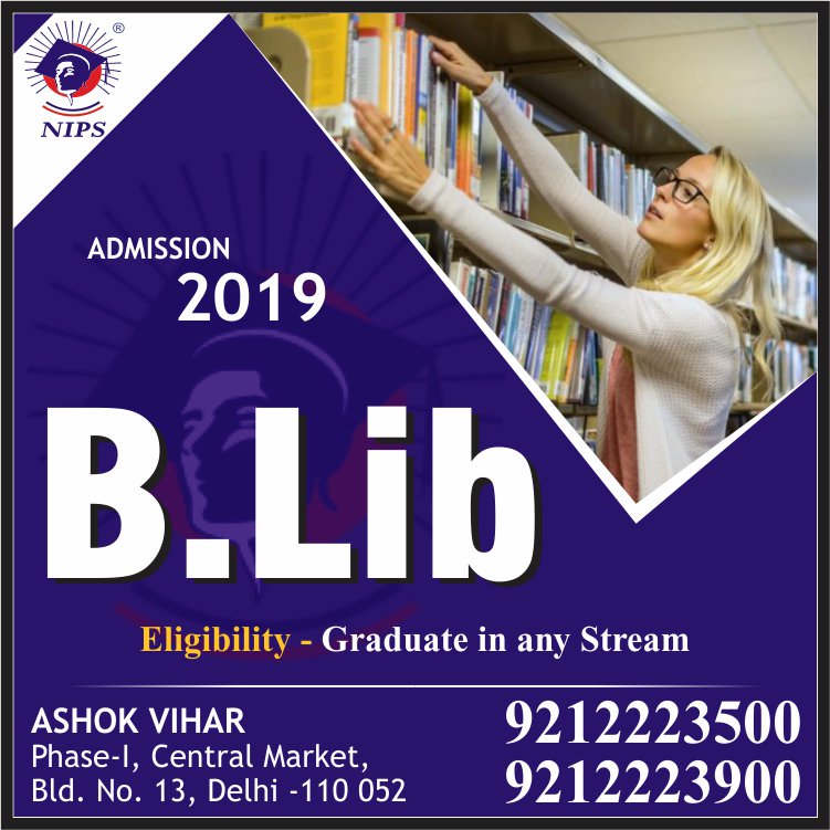 nips_edu's tweet photo. Get Direct Admission In B.Lib Programme from @nips_edu Limited Seats, Registrations Open, No Entrance, Govt & UGC Approved University,
#Registration2019 #AdmissionOpen #DistanceCourse #RegularProgramme
For more info visit us:- https://t.co/ZGrxhjOguK https://t.co/f4UblGw7Gf