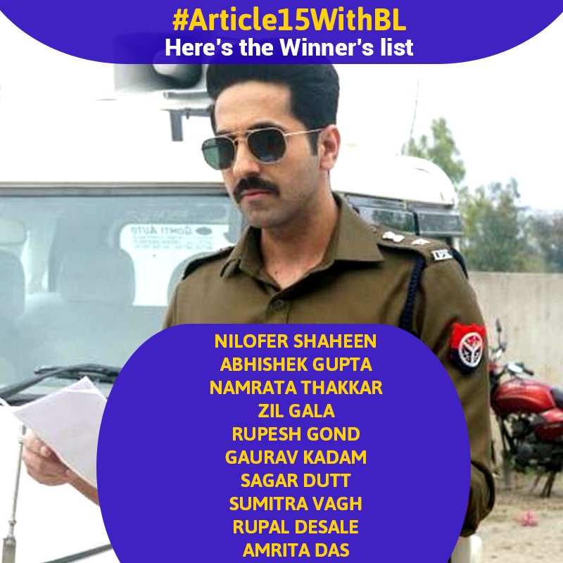 bollywood_life's tweet photo. Congratulations to all the winners of #Article15WithBL. Kindly DM us your details. https://t.co/LSGeeFgzOt