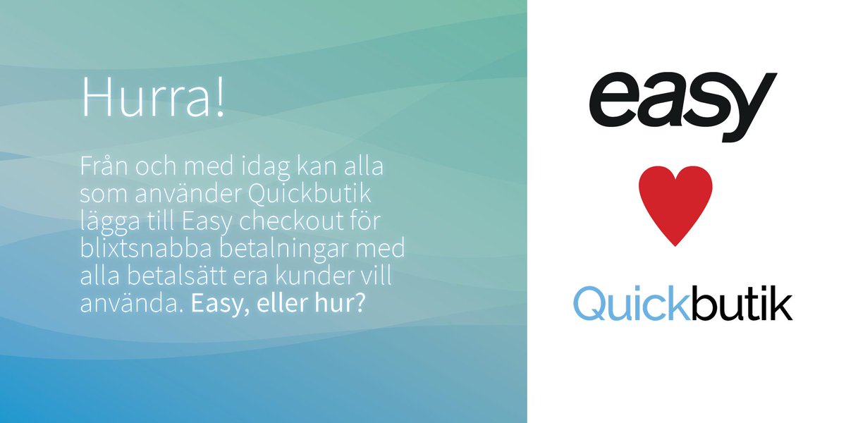 Välkomna som Easypartner Quickbutik! ”Quickbutik är en populär och snabbväxande e-handelsplattform, så det är superkul att få hälsa dem välkomna ombord med Easy.” säger Pontus Pfriem partner manager på DIBS. Vill du veta mer om Easy? Spana in  hubs.ly/H0jx7ZW0 #ehandel