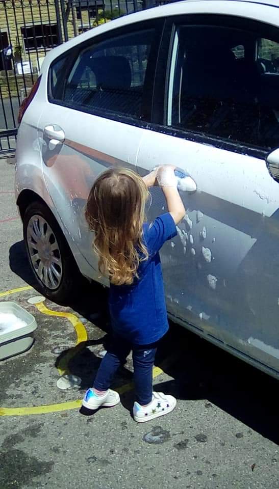 When the children started washing the bikes we thought we'd up the stakes a bit with the manager's car (all with her permission of course!) #reallife #keyu #eyfs #eyfstwitterpals