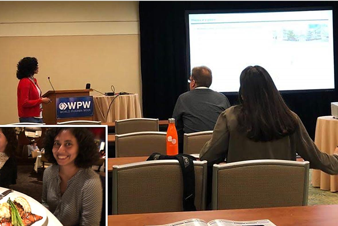 PhenexPharma's tweet photo. #WorldPharmaWeek in Boston: Sheena giving her talk about #AHR antagonists in #immunooncology and while eating lobster tails at the @OceanPrimeCMR... she deserved it! Meanwhile, Claus and Christoph are exploring the Seaport area. https://t.co/G5I4B9khqE