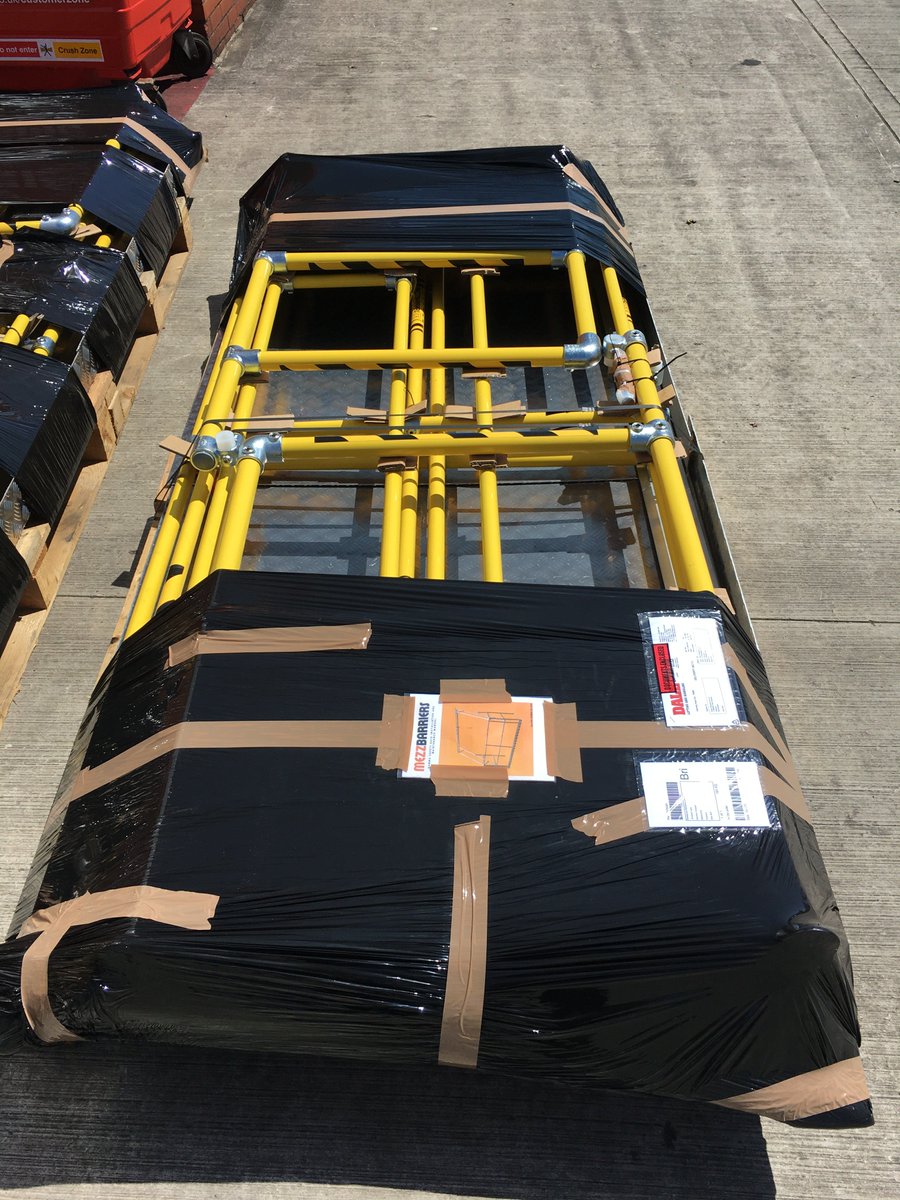 DLH_Online's tweet photo. One of our Gamma Standard Extra Wide Safety Pallet Gates in Yellow, basking in the Sunshine while waiting to be collected by our carrier. #SafetyGate, #Mezzanine, #SafetyFirst follow the link for more info on this simple yet amazing bit of kit. https://t.co/Rqjlzo8zG9 https://t.co/Hm8UOMiU0J