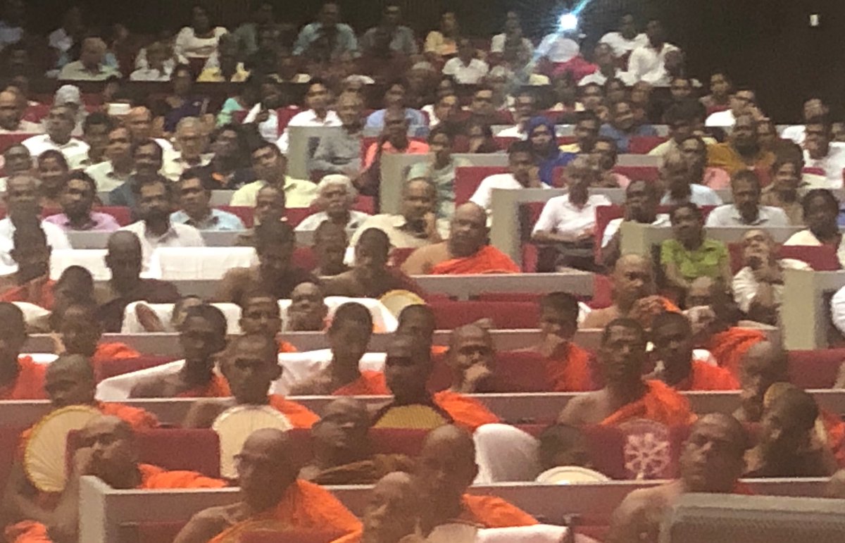 Sudarshana_RN's tweet photo. ”Denounce Extremism! Protect Democracy! We will not allow ⁦@MaithripalaS⁩ to repeal the #19thamendment “. Fiery speech by Ven. Prof. Dambare Amila Nayaka Thera of the National Movement for Social Justice (#NMSJ) today at the Public Event organized by the #CSTUC .at #BMICH https://t.co/S09hIcOEW9
