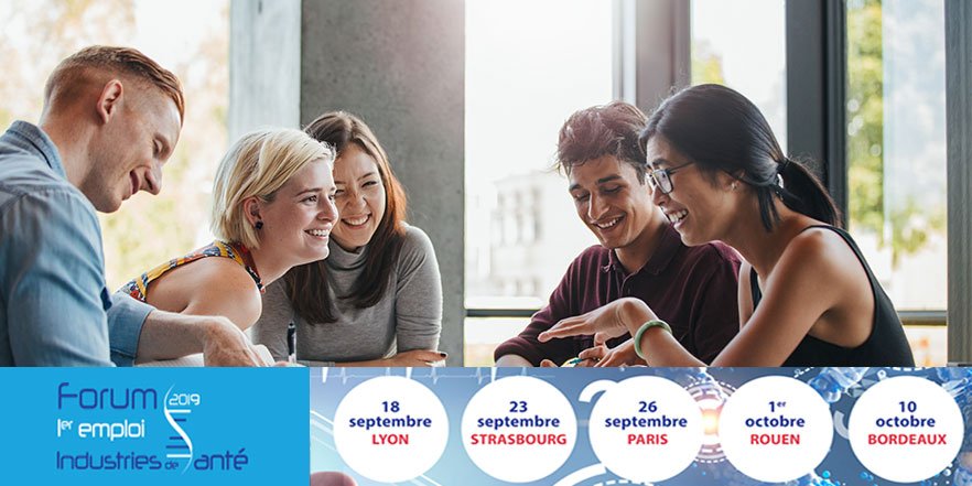 LeemFrance's tweet photo. Le Forum 1er emploi des Industries de Santé 2019 aura lieu cette année à Lyon, Strasbourg, Paris, Rouen et Bordeaux. Pour en savoir plus  => https://t.co/pljJTxtj05 https://t.co/8rcwpjWFGK