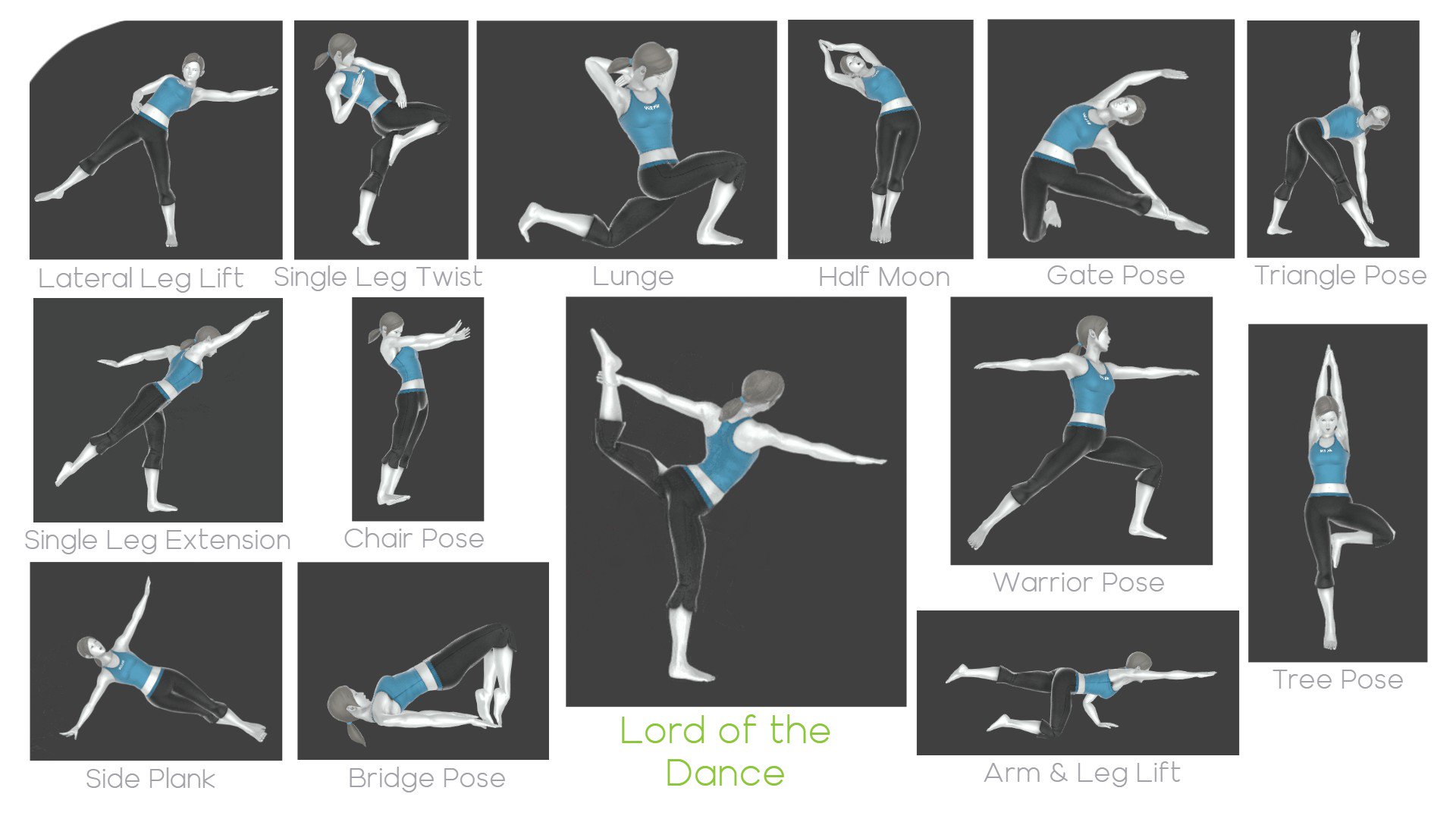 som pindas Versnel Jay on Twitter: "I made this infographic on Wii Fit Trainers exercises and yoga  poses. 🧘‍♀️ Her ftilt is a pose called LORD OF THE DANCE. Smash  commentators, use any of these