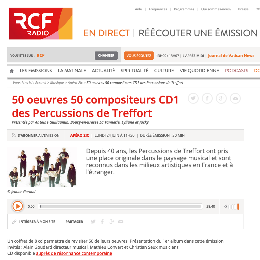 🎧 Réécoutez Les musiciens des Percussions de Treffort, invités d'Isabelle Berger 🎙️sur <a href="/RCFAin/">RCF Pays de l'Ain</a> le 24 juin, pour parler de leur nouvel album sorti à l'occasion des 40 ans de l'ensemble. 📻#podcast #musique #nouvelalbum #création #40ans #CD #radio #percus
bit.ly/2WVmB2m