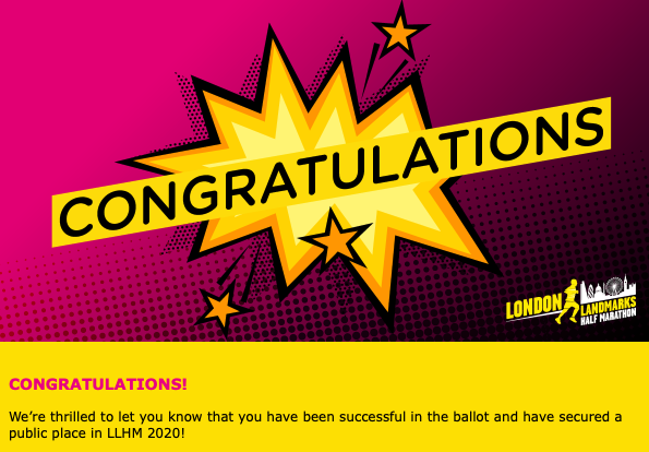 kai_usher's tweet photo. I was starting to believe they didn't exist, but I've actually got a ballot result that isn't negative and I can't wait to run the @LLHalf in 2020! Now just need the @LondonMarathon ballot to also go my way... https://t.co/5ddXkaOErH