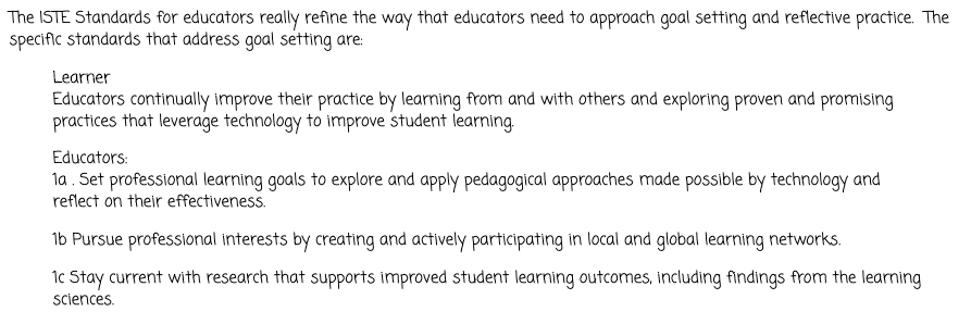 SISQITMAN's tweet image. I loved @mrshoward118 's summary of how #ISTE standards help refine the way educators need to approach goal setting &amp;amp; reflective practice. Forward thinking! bit.ly/2RJirJW @JJVandal @moffatt_teach @DonDunnd @DWallace0805 .@JaimeDonally #vanedtech #reflection #goals #txed