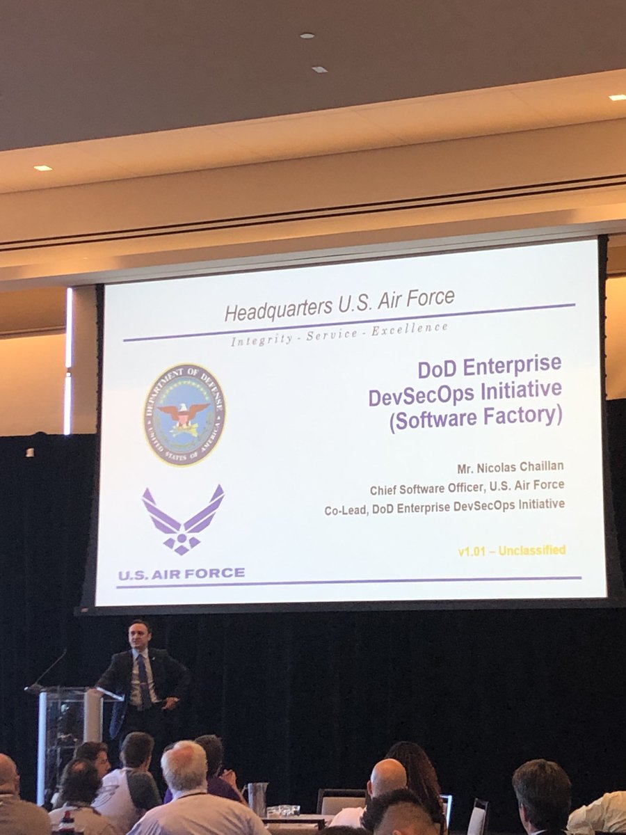 RedHatGov's tweet photo. .@NicolasChaillan, Co-Lead for the DoD Enterprise #DevSecOps Initiative, takes the stage to discuss how software and #cybersecurity pervades all aspects of the #DoD’s mission, all while establishing #DevSecOps capabilities over time https://t.co/oyKqRsW7YU