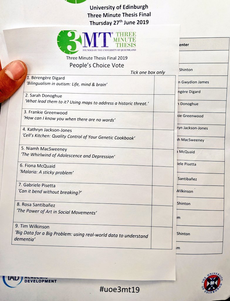 KBantounos's tweet image. Fantastic science communication talks in this year&apos;s Three Minute Thesis #uoe3mt19