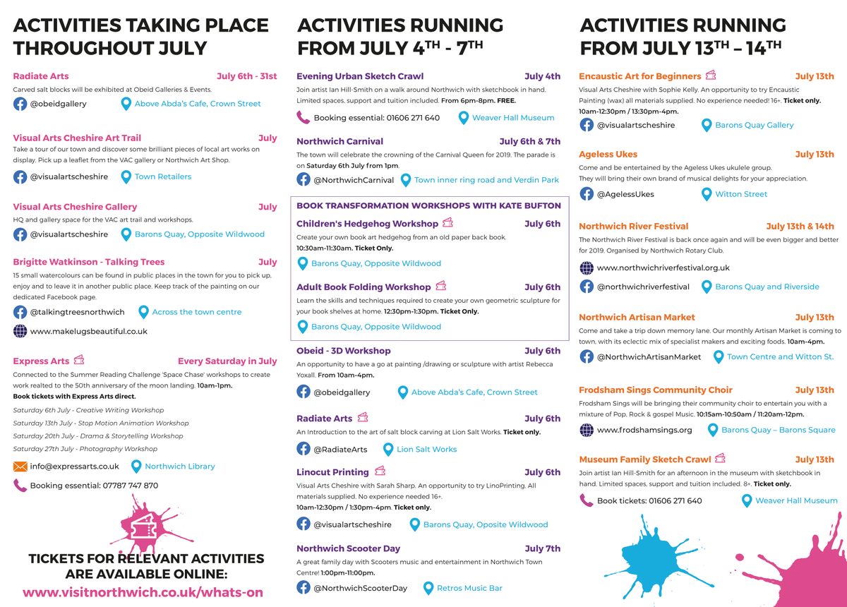 Here are some of the events taking place in the first couple of weeks of the #Northwich Festival of Arts 2019! 

It officially gets going on Monday! 

<a href="/TeamBID/">Groundwork BID Team</a> <a href="/GroundworkCLM/">Groundwork in Cheshire, Lancashire & Merseyside</a> <a href="/ilovenorthwich/">ILoveNorthwich</a> 

🎨 🎤 🖌️ 📸 📖