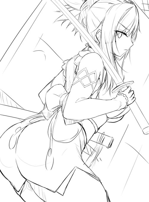 #このタグを見た人はラフ画とその完成絵を見せる 
こないだ描いた武蔵ちゃんで 