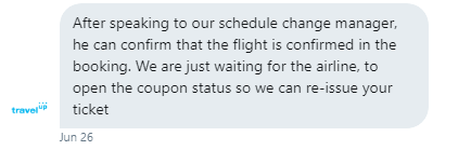 RickJohnHenry's tweet photo. In theory the flights are confirmed, but without authorisation the travel agency cannot reissue e-ticket for @flyPAL. Therefore, I cannot apply for a visa and in the meantime, this is the situation. And no-one within the airline will act. https://t.co/8UeljQFkYB
