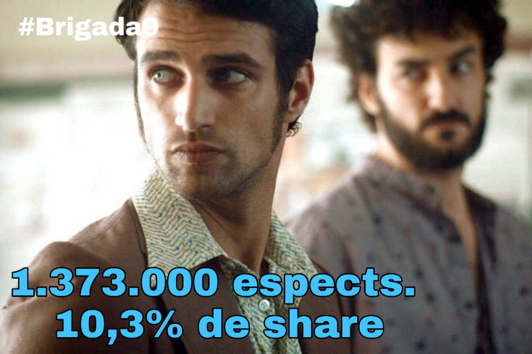 MasQTele's tweet photo. La #Brigada9 sube en la noche del lunes de @telecincoes y destaca con 1.373.000 espectadores (10,3% de share) ¡Enhorabona @rastacai @SaraSalamo @Jesus_Castro_5 ! https://t.co/kql4cXhx5h
