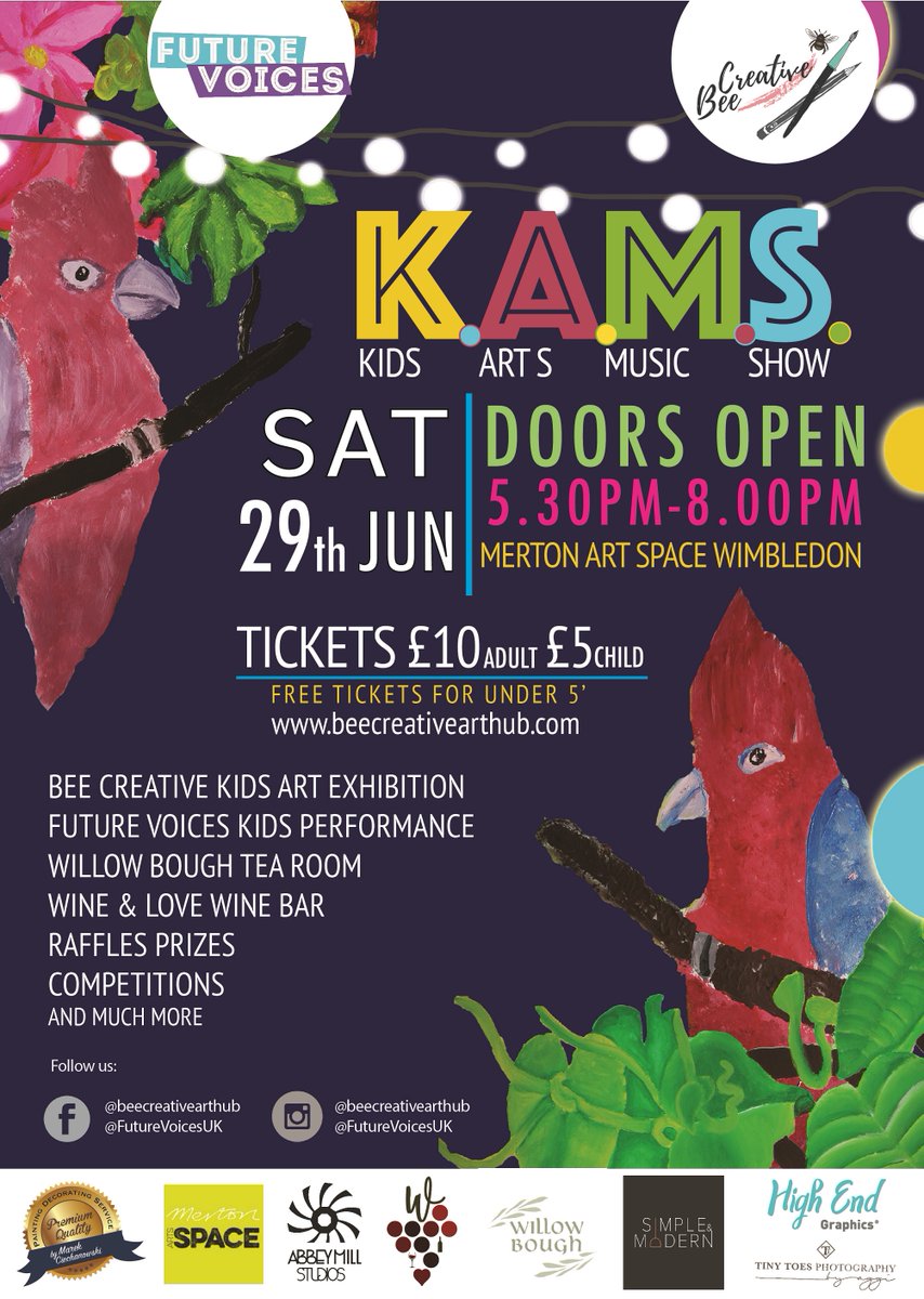 The Kids Art Music Show is this weekend at Merton Arts Space, #Wimbledon. 🎨🎤Saturday 29 June, 5.30-8.00pm. Tickets ow.ly/jVBB50uCY9v  Bee Creative Art Hub #art #music
