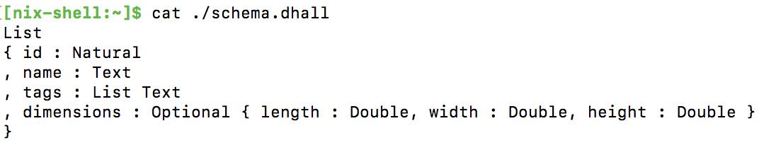 Example schema used for converting YAML and JSON to Dhall